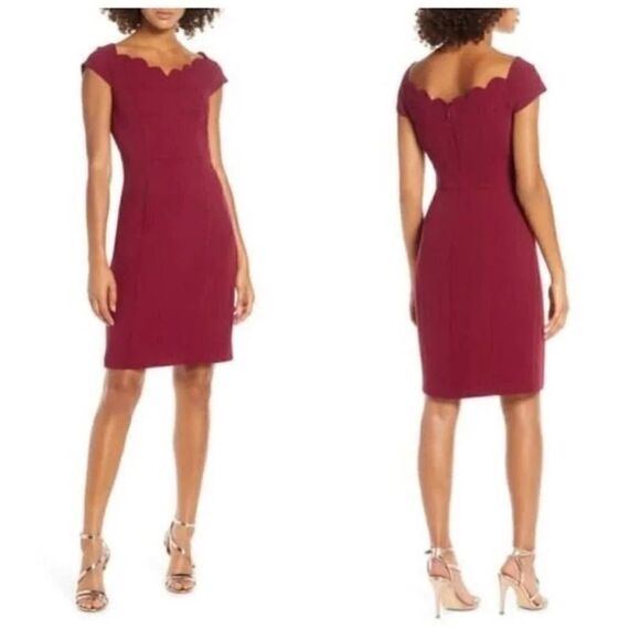 New women’s Harlyn Burgundy Dress Scalloped large short sleeve semi formal midi - Picture 1 of 8